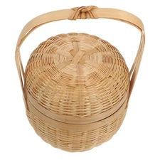 Mini Bamboo Woven Basket With Lid And Handle - Handcrafted Handwoven Storage