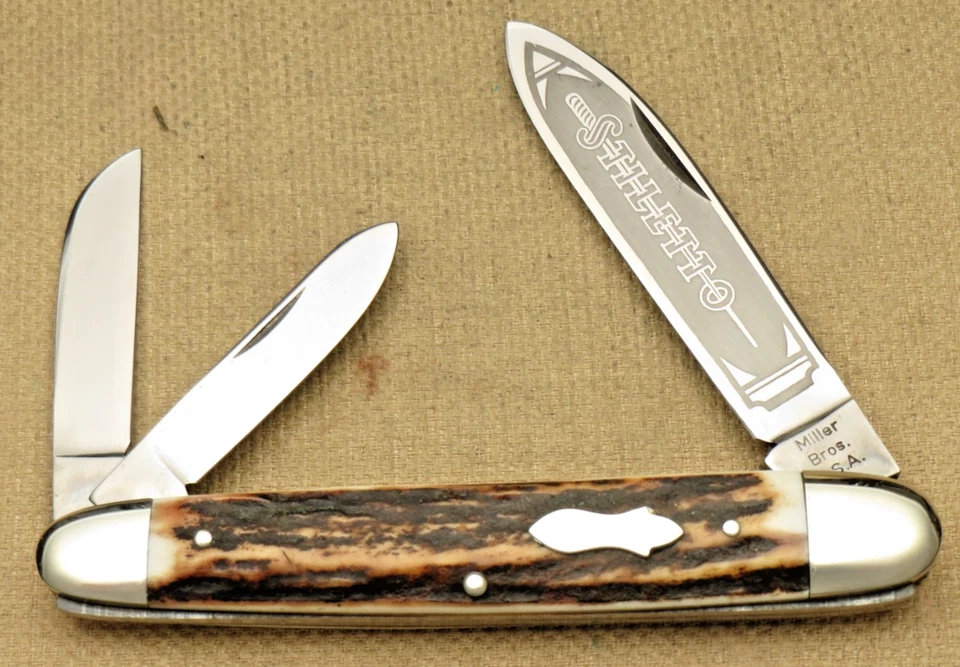 MILLER BROS USA - 1990’s Era Solingen - Jumbo Anglo Saxon Whittler Knife Stag - Image 2 of 4