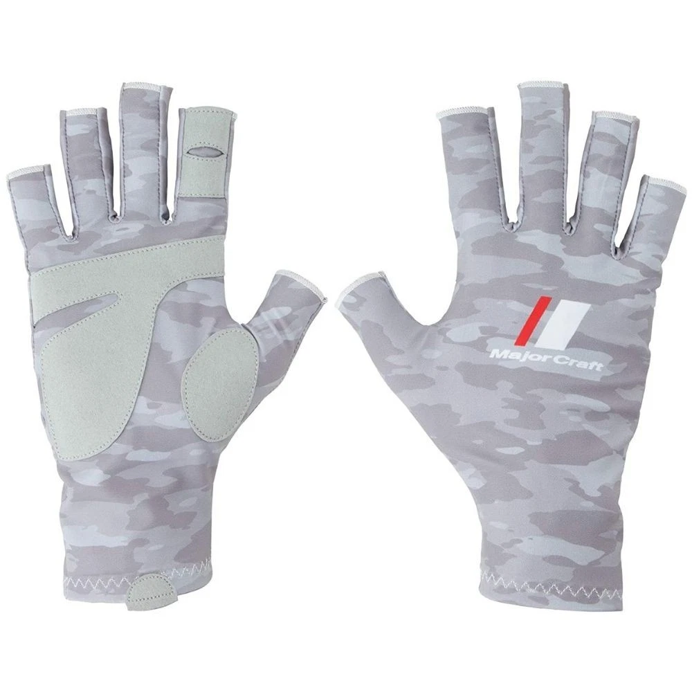 Major Craft Quick Drying/UV Protection Fishing Gloves SG-Light Grey Camo L