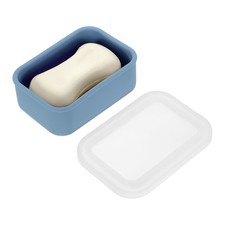 Silicone Soap Travel Case 4.7x3.3x1.8 Inch Soap Container, Blue Transparent Lid