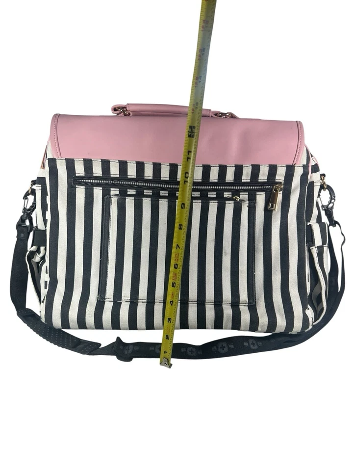 LOVEVOOK Bolso Mensajero para Computadora Portátil Delgado - Rosa con Rayas Negras Blancas 15.6” Foto 3 de 4