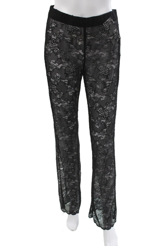 Zara Womens Straight Lace Floral Pants Black Gothic Size M