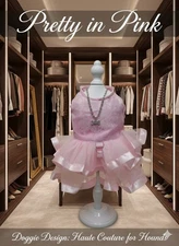 Pink Lace Ruffles Dog Dress & Leash Rhinestone Necklace while supplies last