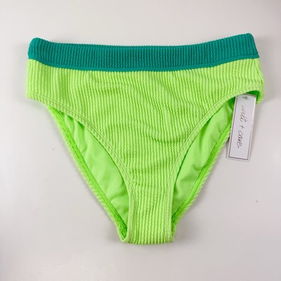 Salt + Cove Bikini Bottom Juniors Size Medium Green Crinkle Swim Ribbed NWT