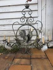 NOS World Imports Rooster Chandelier 6-Light Wrought Iron Farmhouse Vintage
