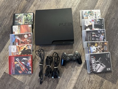 Sony Playstation PS3 Slim 320GB Console Bundle w/POWER/HDMI Controller 10 Games