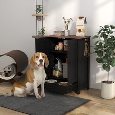 Dog Feeding Station w/ Raised Dog Bowls, Adjustable Panel, Black