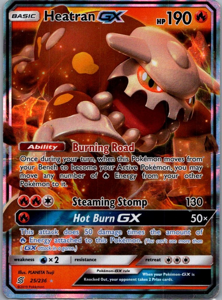 Heatran GX 25/236 Holo GX Rare Unified Minds Pokemon Damaged
