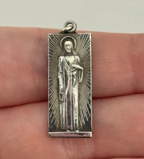 Vintage Sterling Silver Sacred Heart Jesus Religious Medal Charm Pendant