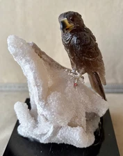 Smoky Quartz Falcon on on Calcedony  5"  -Peter Muller