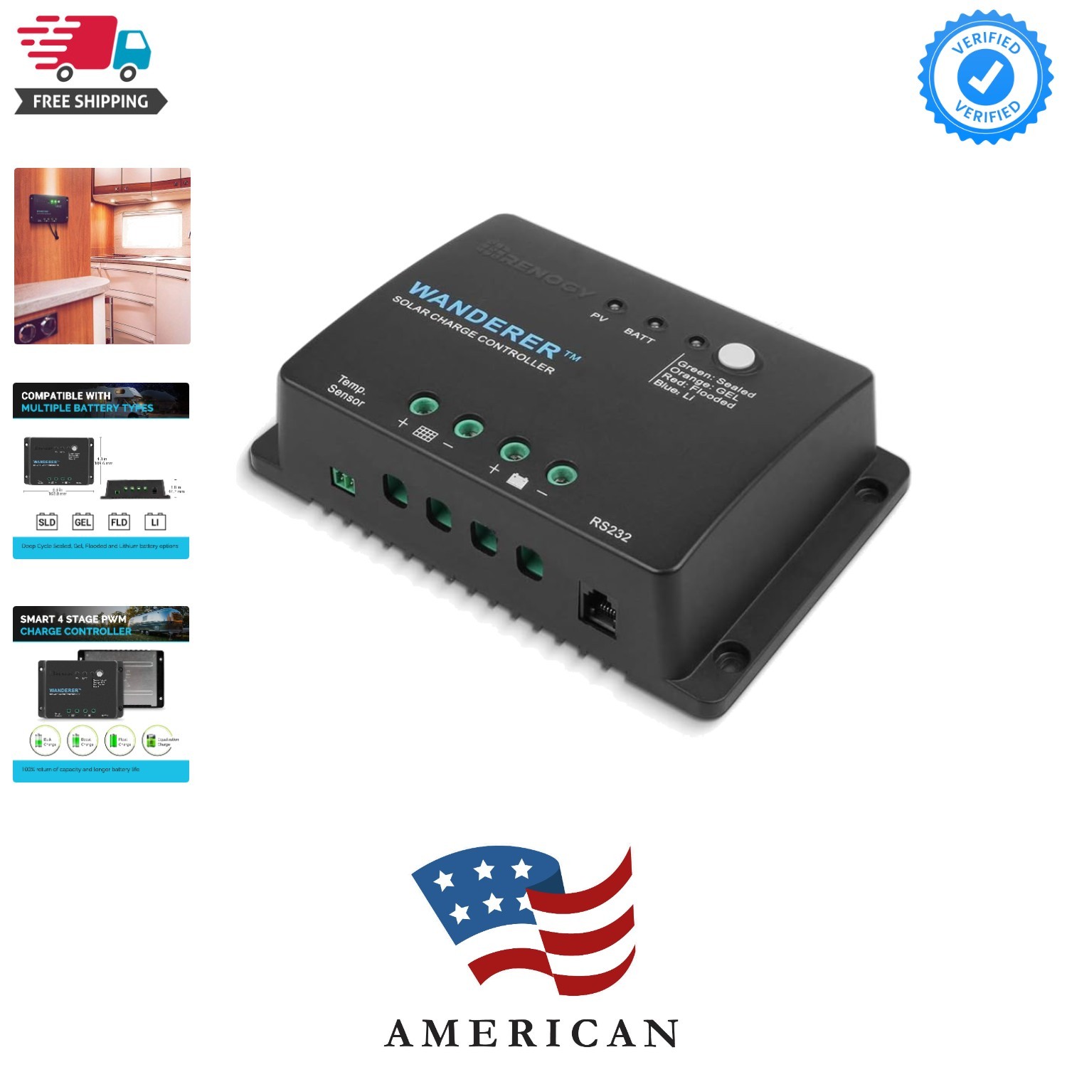 Wanderer Li 30A 12V PWM Negative Ground Solar Charge Control