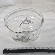 Clear Glass Handled Basket Candy Dish Frosted Floral Scalloped Rim Home Decor