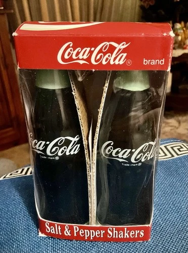 Vintage 1996 Coca-Cola Ceramic Salt And Pepper Shakers Coke In Original Box