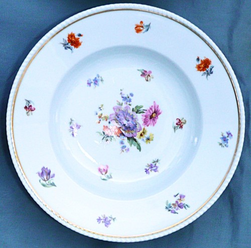 6 Suppenteller tiefe Teller, Perlrand Blumen Gold,Fraureuth,1920, 24 cm - Bild 4 von 7