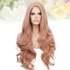 Long Curly Hair Cover Party Forehead Lace Headgear Exquisite Hair Wig Pink