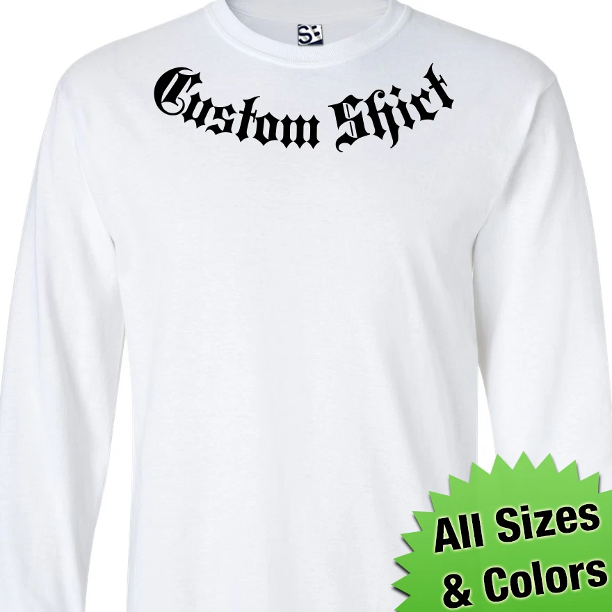 Custom Addiction LONG SLEEVE T-Shirt Personalize Customize Tattoo Text Mens Tee