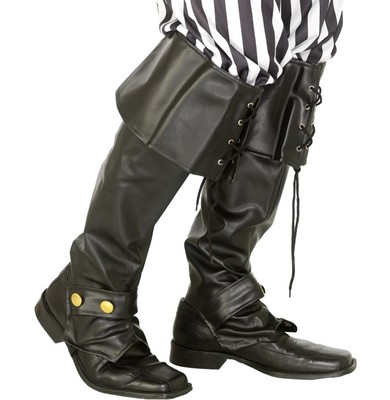 Mens Pirate Fancy Dress Deluxe Faux Leather Bootcovers Black by