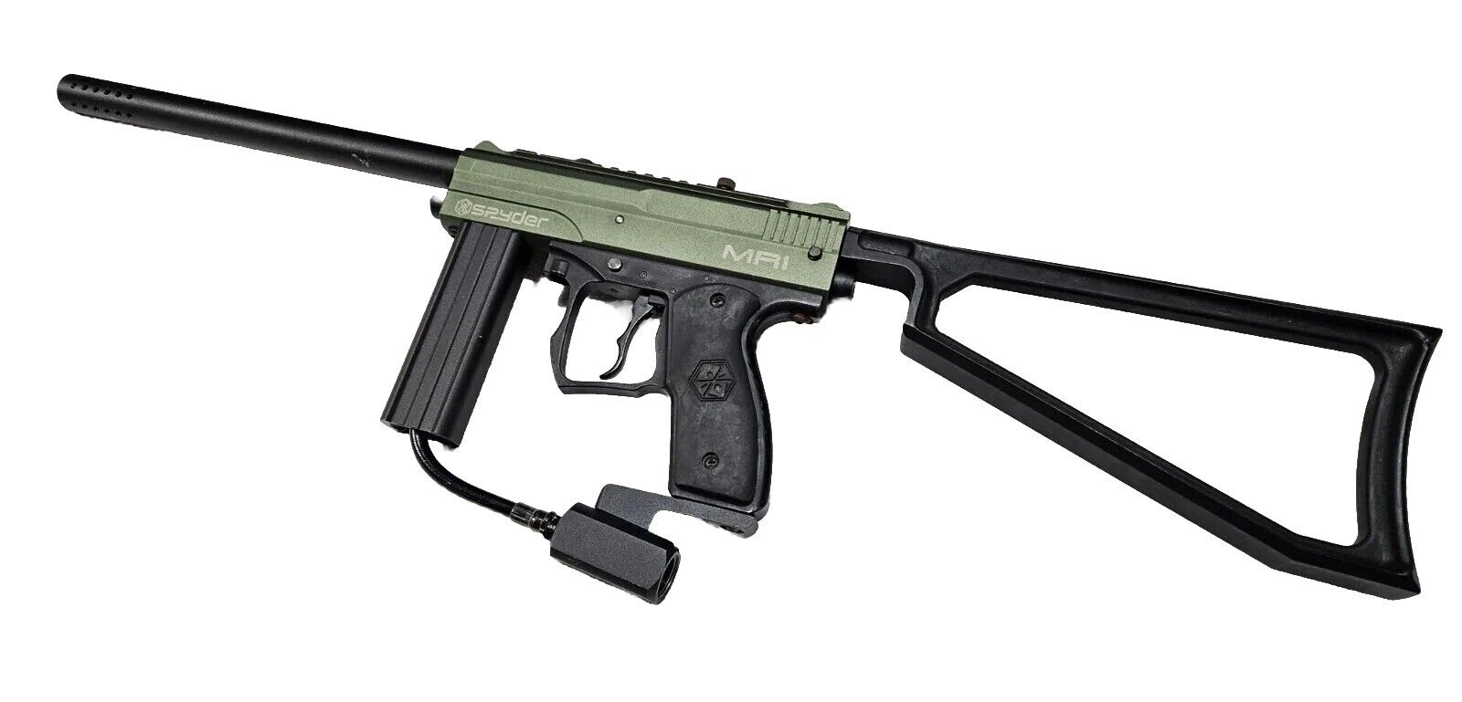 Scenario Tactical Olive Spyder MILSIM MR1 Paintball Gun With Sniper Barrel Stock