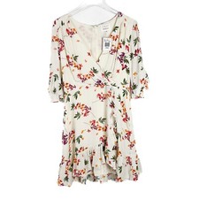 NWT Lost + Wander Regina Floral Wrap Minidress Creme Multi Size Large L EUC D212