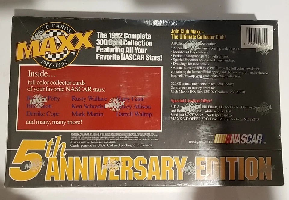 Vintage 1992 MAXX Nascar Race Cards Anniversary Edition Sealed Set of 300 Rare - Image 2 of 2