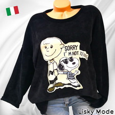 Italy Oversized Damen Sweatshirt Velours Optik kuschlig  Snoopy Schwarz 40 42 44