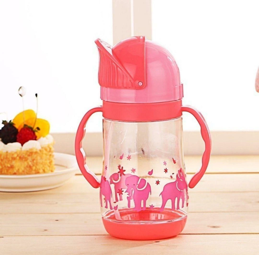 BABY KIDS CARTOON DRINKING FEEDING WATER BOTTLE WITH STRAW SUCTION CUP