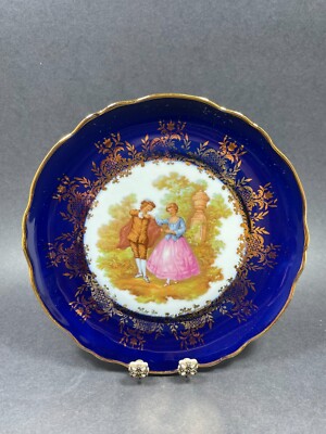 Vintage Limoges France Porcelain Cobalt Blue Gold Courting Scene