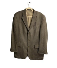 Oscar De La Rents Mens 3 Button Front Silk Wool Blazer Jacket Brown Size 44L