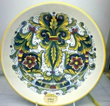 Nova Deruta Salad Pasta Serving Bowl Dish Platter Italy New 11" Blue Yellow Trim