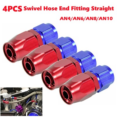 6/8/10AN Swivel Hose End Fitting Straight for Braided CPE Fuel Hose Blue&Red 4PC