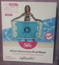 Justice Inflatable Mesh Hammock Pool Float Converts to Chair Drifter Saddle BLUE