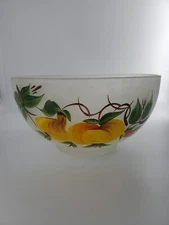 Painted Frosted Glass Fruit Bowl, Fire King Gay Fad, 10"x5¼"