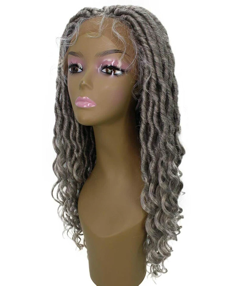 Peluca LUXE Andrea 4x4 Rizada Larga 4X4 Atada a Mano Encaje Trenza Gris Foto 3 de 4