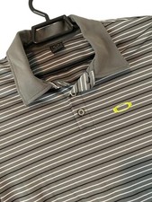 Oakley Mens Golf Polo Shirt Short Sleeve Stretch Gray Black White Stripes Small