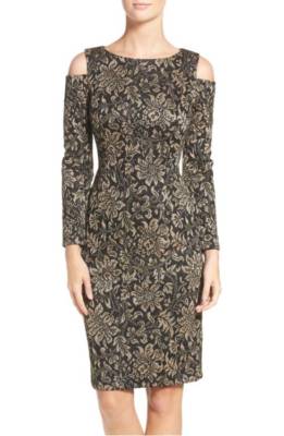 ELIZA J FLORAL JACQUARD METALLIC KNIT SHEATH DRESS sz 2 | eBay