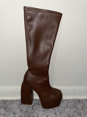 Women Gogo Boots Platform Chunky Block Heel Side Zipper Knee High Boots ...