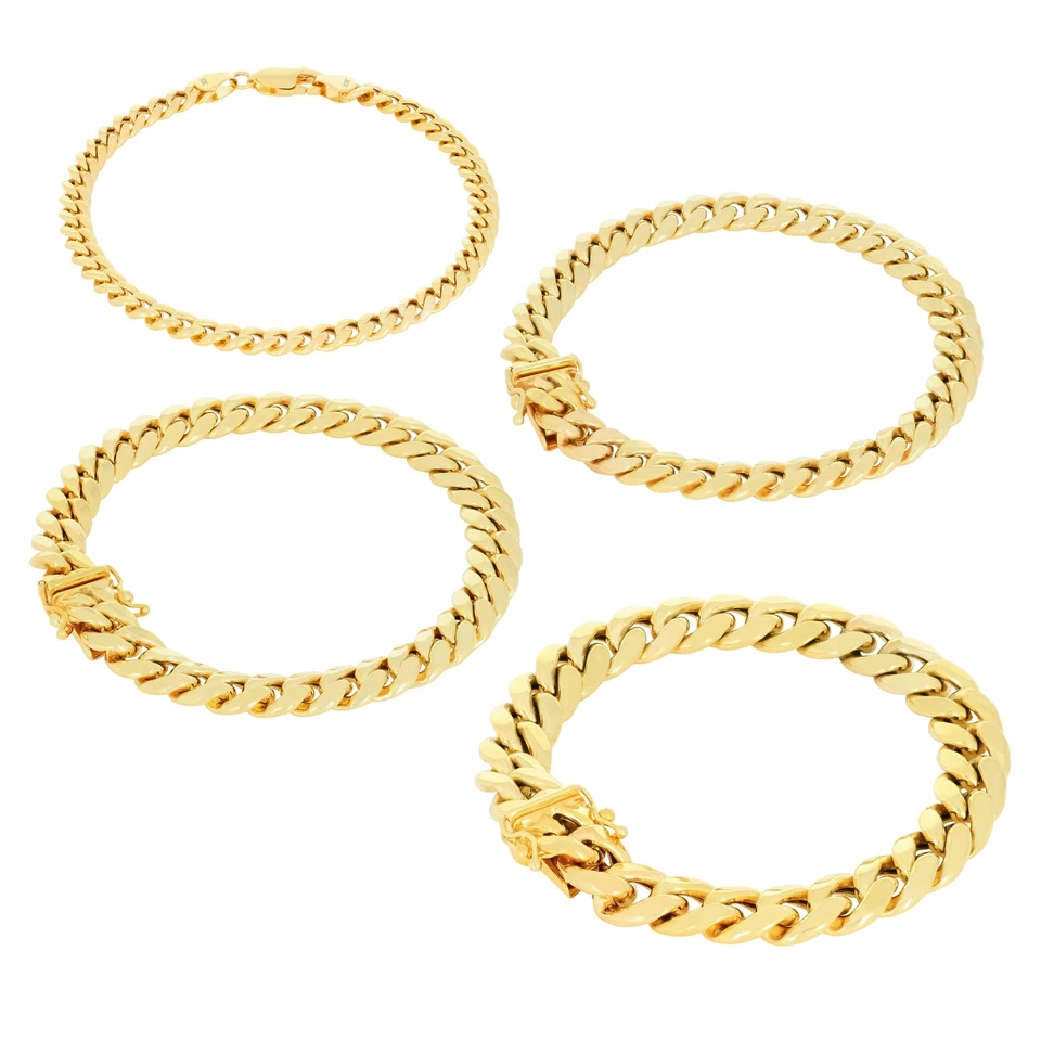 10K Yellow Gold 3mm-13mm Miami Cuban Link Chain Bracelet Men Women 7" 7.5" 8" 9"