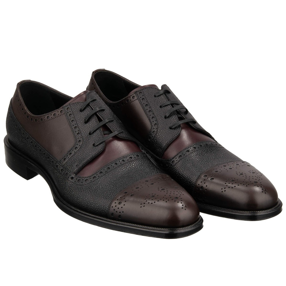 DOLCE GABBANA Klassische Leder Derby Schuhe SIENA Schwarz Braun