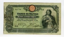 Banconota 50 Lire Industria Banco di Napoli 15/07/1896 Umberto I