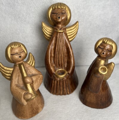 Mid Century Original Bozner Engel Thun Italy Set Of 3 Gold Angel Candel Holders