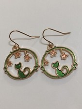 Set Kids Girls Cat Star Green Golden Pendant Necklace Earrings Set