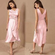 BHLD Alston Blush Pink Asymmetrical Neck Midi Formal Dress Sz US 2
