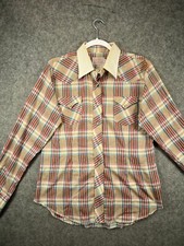 VTG 70s H Bar C California Ranchwear Western Shirt Long Tail Pearl Snap Mens 38