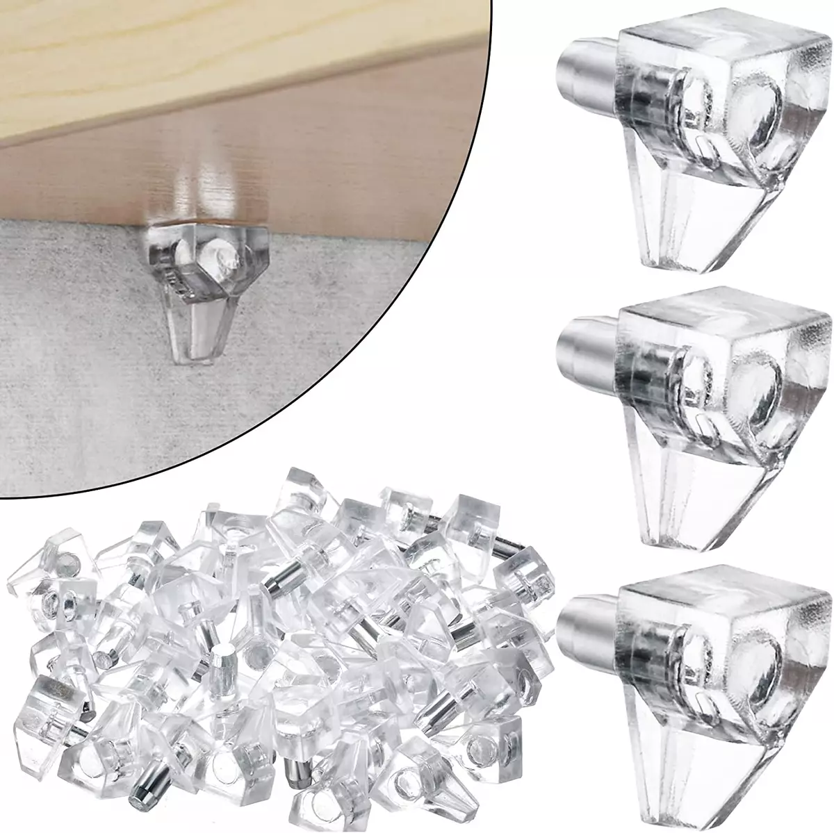 AccEncyc 5mm Shelf Pegs 50 Pack Clear Crystal Plastic Cabinet Shelf Pins Shelf Holder Pins Replacement Pegs for Kitchen Furniture Cabinet Bookcase