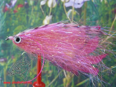 Streamer '' Fiberfish Pink Grizzly ''  3er Set, auf Schonhaken, barbless hook