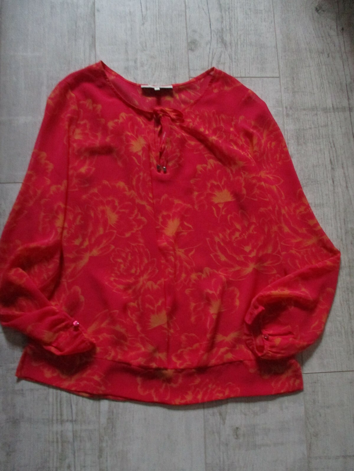 NEXT Ladies SHEER TOP Blouse TIE NECK Size 14 CERISE PINK FLORAL Hot