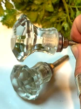 4 Antique Drawer Pull Handle Small Diamond Cut Clear Glass Cabinet Knob Hardware