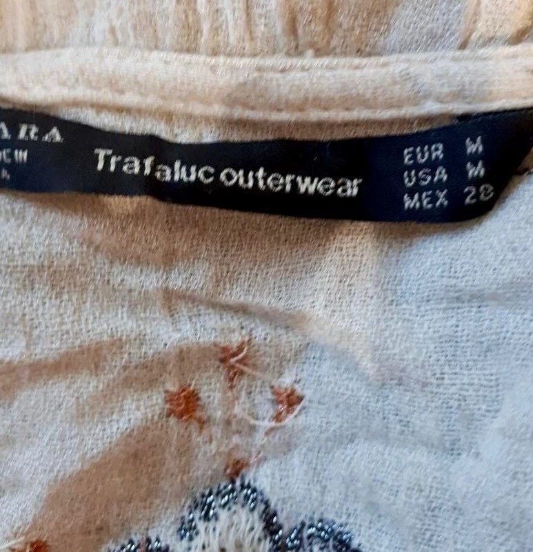 Hermosa *ZARA* Chaqueta de Caftán Túnica de Algodón Bordada con Lentequilla Boho M Foto 2 de 4