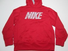 Nike Youth Girls Size M Hoodie Red Long Sleeve Pocket Logo Print Activewear