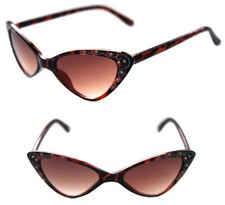Women's Cat Eye Vintage Sunglasses small Brown Frame with Rhinestones 50's Retro